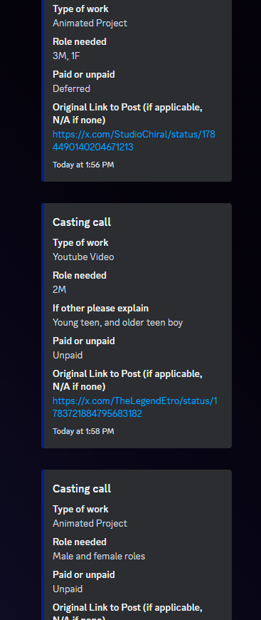 DiscordCorner's tweet photo. We changed our Discord Casting Calls system!
Casting calls will no longer be open to post anything on. If you'd like to post a casting call, please fill out the pinned form with the required information. This will help keep the channel easy to browse and the bots at bay! 🥰 https://t.co/PTDxo74eHz