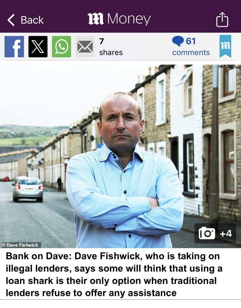 Bank on Dave (@fishwickdavid) on Twitter photo Great piece in <a href="/MailOnline/">Mail Online</a> about our battle with Loan Sharks who prey on the poor & vulnerable <a href="/ITV/">ITV</a> <a href="/GMB/">Good Morning Britain</a>
<a href="/thisismoney/">This is Money</a> How illegal loan sharks are preying on those desperate for credit. <a href="/GMB/">Good Morning Britain</a> <a href="/carl_hemp/">Carl Hemp</a> <a href="/KHemingwaynews/">Kate Hemingway</a> #BankofDave
Thanks <a href="/harveydorset9/">Harvey Dorset</a>
mol.im/a/13340905 Great piece in <a href="/MailOnline/">Mail Online</a> about our battle with Loan Sharks who prey on the poor & vulnerable <a href="/ITV/">ITV</a> <a href="/GMB/">Good Morning Britain</a>
<a href="/thisismoney/">This is Money</a> How illegal loan sharks are preying on those desperate for credit. <a href="/GMB/">Good Morning Britain</a> <a href="/carl_hemp/">Carl Hemp</a> <a href="/KHemingwaynews/">Kate Hemingway</a> #BankofDave
Thanks <a href="/harveydorset9/">Harvey Dorset</a>
mol.im/a/13340905