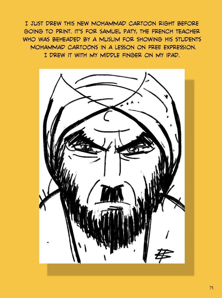 And I drew this Mohammad cartoon with my middle finger, published in my second Peaceful Death Threats book.