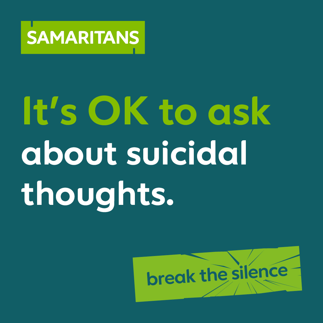 💚It's #MentalHealthAwarenessWeek.

🗣️ We need to continue having conversations about #mentalhealth and the things in our daily lives that can affect it.

🎗️ Together, we can break the stigma around #suicide.

📱 116 123
✉️ jo@samaritans.org

#MHAW24 #savelives