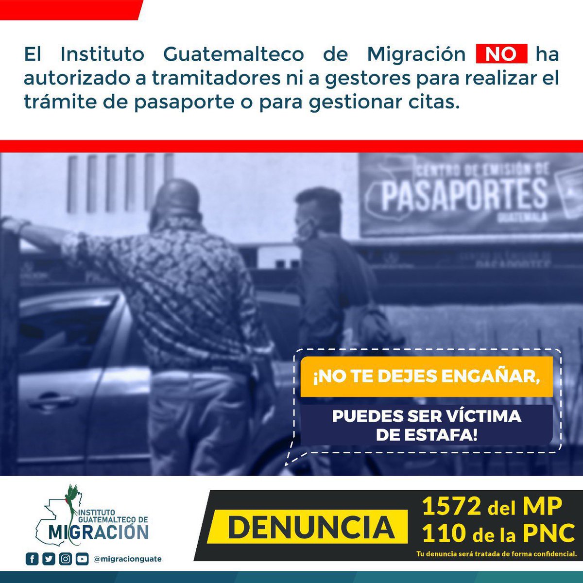#Denuncia | @MigracionGuate no trabaja a través de tramitadores, puedes hacer tu cita en el siguiente link sin costo alguno. ➡️ bit.ly/3hwmZ7q