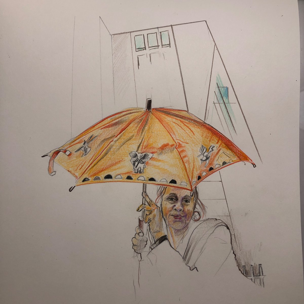 Woman with orange umbrella Listening to @marcrileydj and enjoying mad session from @FatWhiteFamily Also music by @vic_godard and Little Storping in the Swuff, have gigged with both superstars, and @mglaspy Good show as always