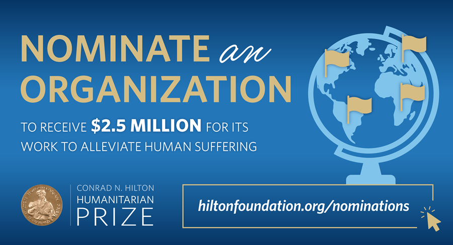 Nominate an Organization Today! All nominations for the 2025 Hilton Humanitarian Prize must be submitted online tomorrow, Tuesday, April 30, 2024, by 11:59 p.m. PDT. hiltonfoundation.org/humanitarian-p…