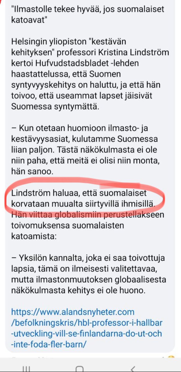 Helsingin yliopiston ’kestävän kehityksen’ professori Kristina Lindström kannattaa äärioikeistolaista salaliittoteoriaa. 👇