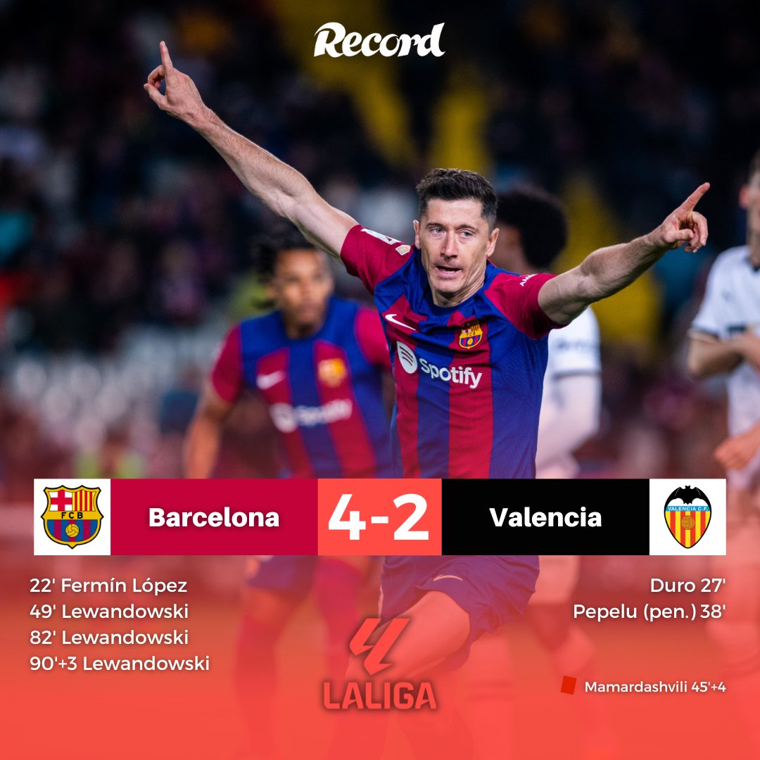 🔥 Hat trick de Lewandowski ao Valencia devolve 2.º lugar da LaLiga ao Barcelona