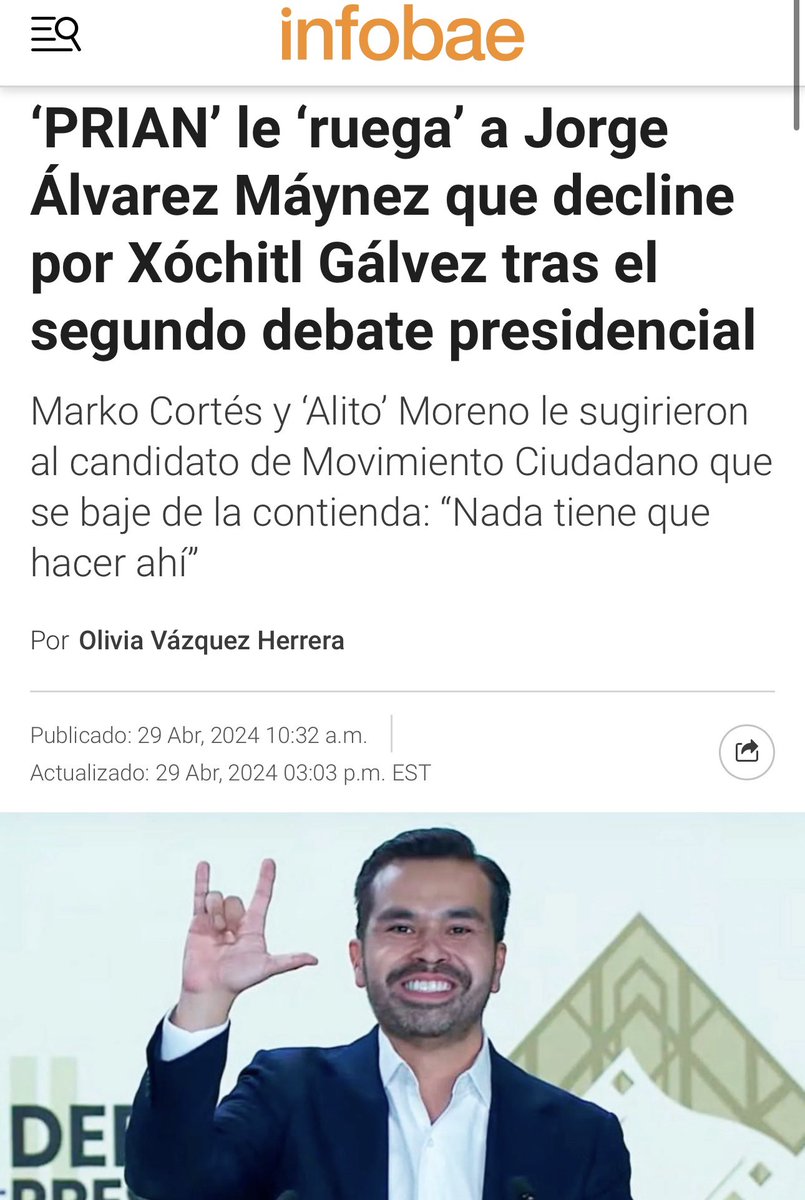 Mi respuesta para @alitomorenoc y @MarkoCortes: 1. Si el bien mayor es derrotar a Morena, la única opción que hoy puede hacerlo es la nuestra. Ustedes sepultaron al PRIAN. 2. Si quieren declinar por mí, podría aceptar siempre y cuando renuncien a ser dirigentes y a sus pluris.