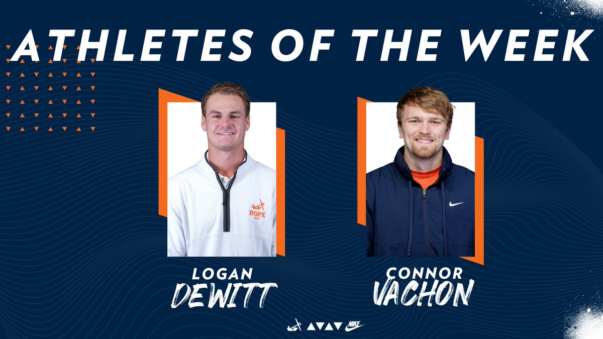 Hope College men's golfer Logan DeWitt and men's outdoor track runner Connor Vachon have claimed weekly recognition from the @MIAA1888 for their exceptional performances last week. athletics.hope.edu/news/2024/4/29…