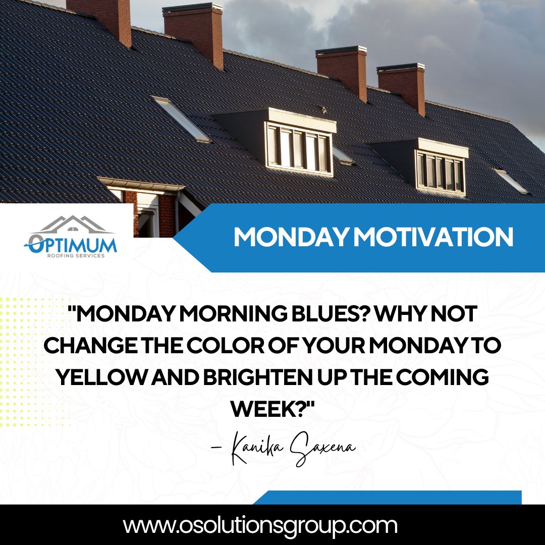 Mondays are a chance to start anew and set the tone for a fantastic week ahead. Embrace the yellow vibes and make this Monday shine! ☀️
.
𝑳𝒆𝒂𝒓𝒏 𝑴𝒐𝒓𝒆 👉🏻 osolutionsgroup.com
.
.
#optimumroofs #roofing #roof #construction #roofingcontractor #roofer #roofingcompany