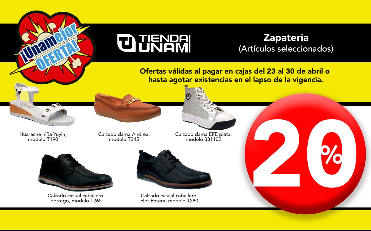 Este descuento no debes dejarlo pasar. @TiendaUNAM #UnamejorOferta #Zapatería