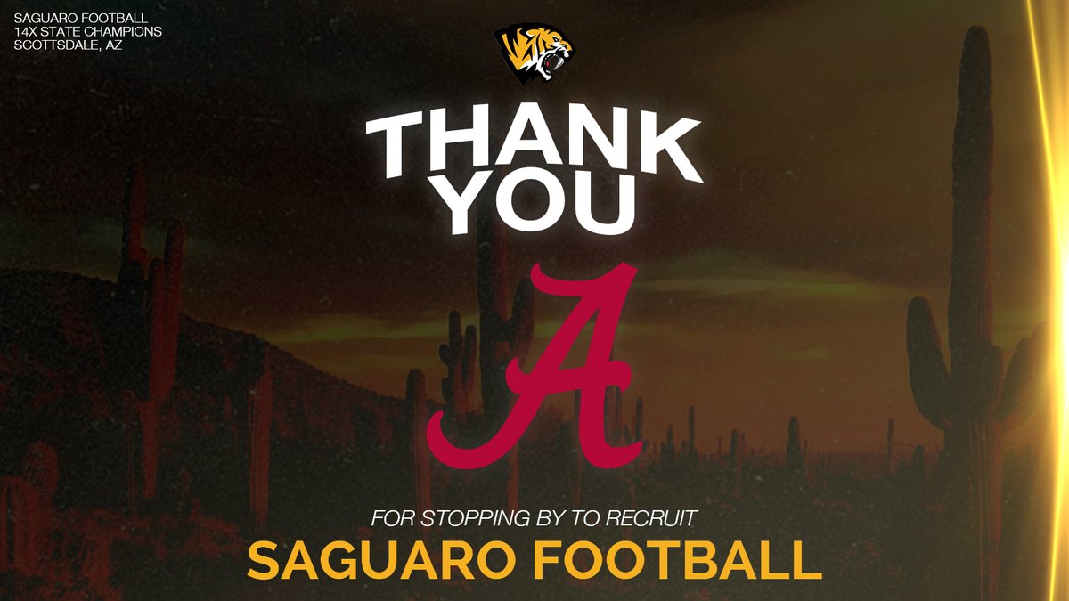 Appreciate @CoachCKap from @AlabamaFTBL for dropping by to check out Saguaro practice this morning! #SagU 🙌