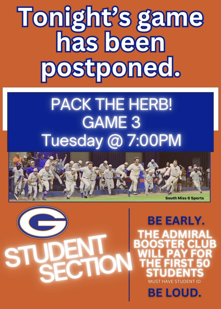 Tonight’s ⚾️ game has been postponed. Your Admirals will play tomorrow, Tuesday, April 30th - 7:00pm @ The Herb.