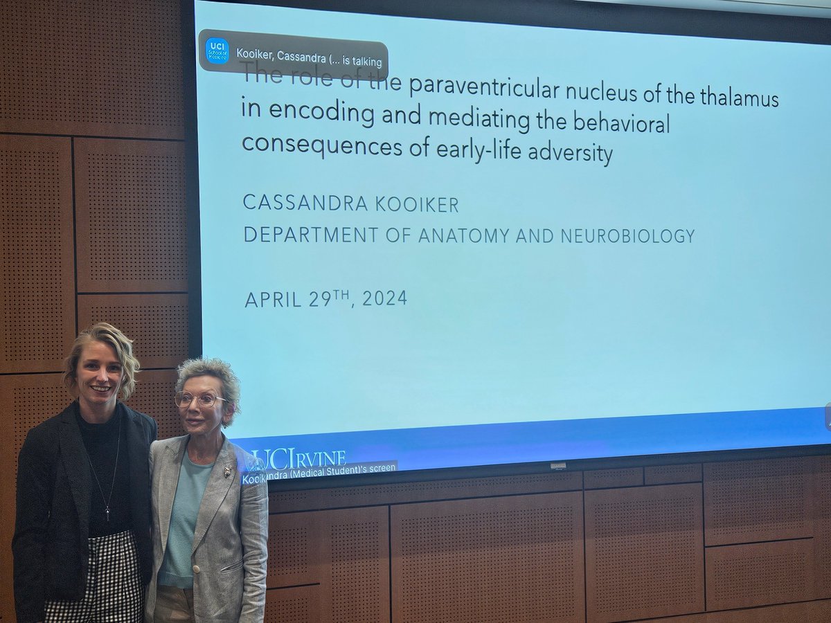 So proud! @clkooiker beautifully presenting her thesis work, completing her phd. Focused on the PVT's role in encoding early life #stress and executing the consequences on reward behaviors. GO Cassie!