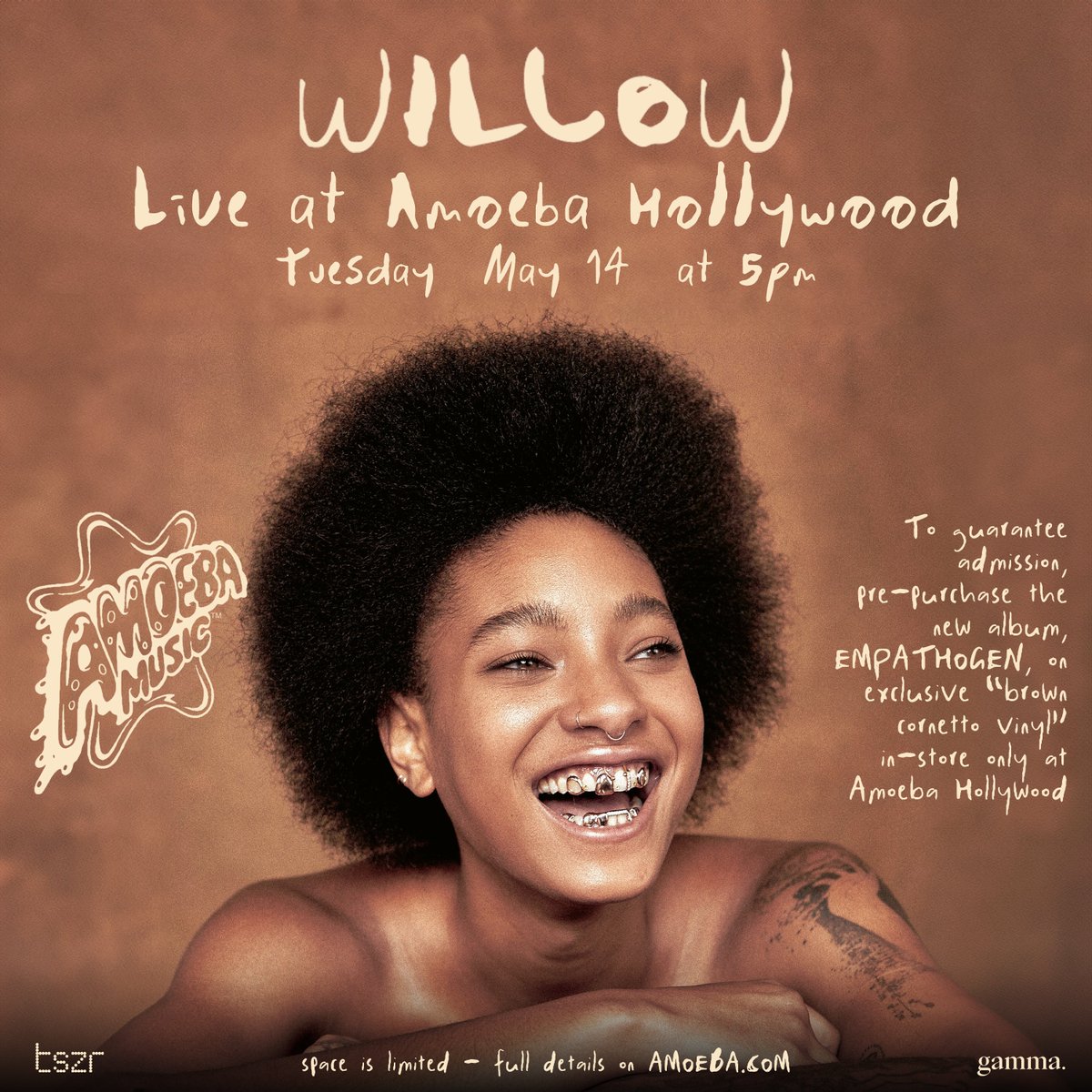 Willow will be doing a special performance at Amoeba Hollywood on May 14! 🔗: amoeba.com/live-shows/upc…