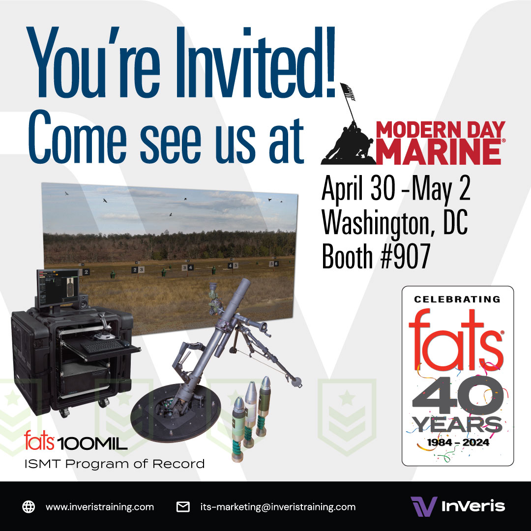 Come see us at Modern Day Marine for a demo of our latest virtual training products.

#moderndaymarine2024 #inveristraining #fatsAR #fats40years #weaponstraining #virtualtraining #livefiretraining