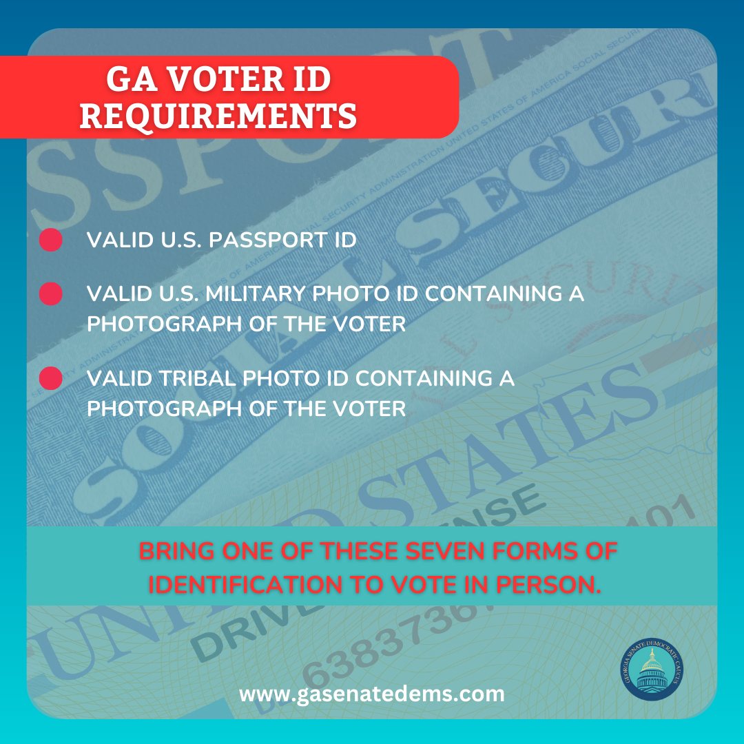 Early voting started today for the May 21st primary in all of Georgia's counties and will continue over the next three weeks. Remember that you must bring one of the seven accepted forms of identification to vote.

#gasenatedems #vote