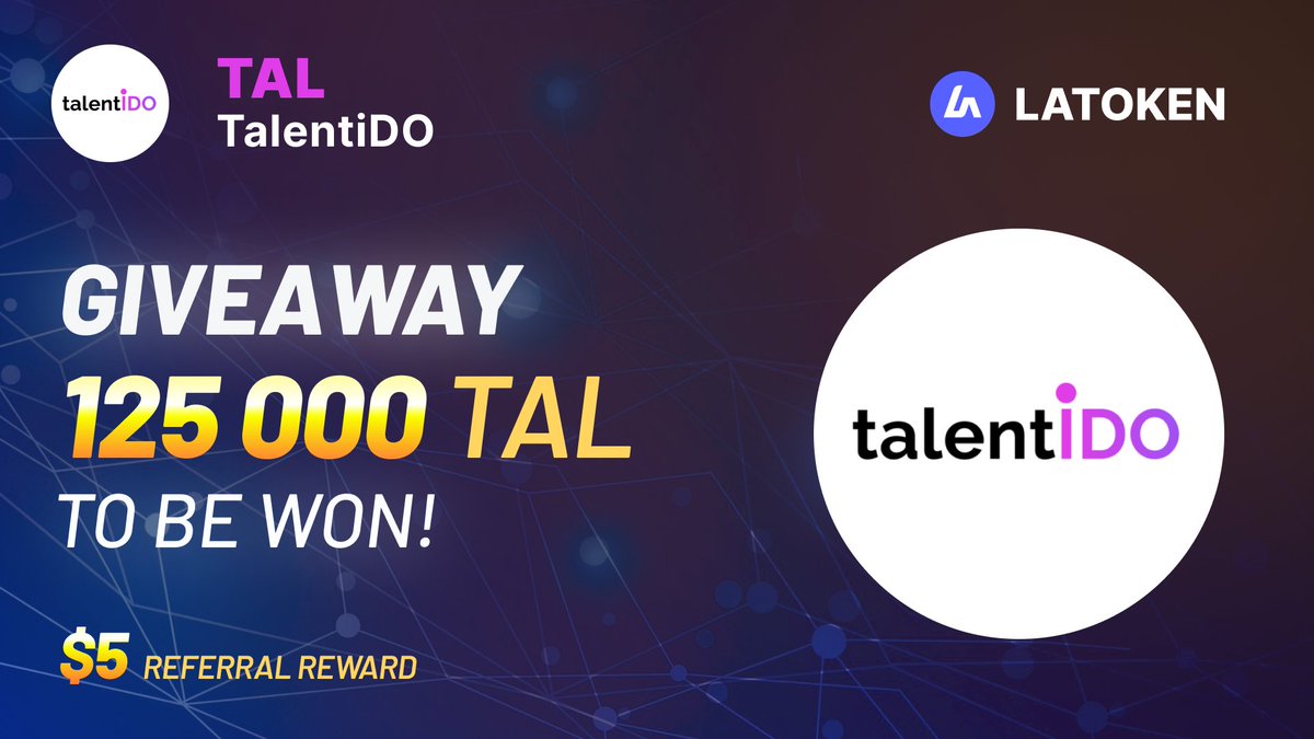 🏆 125 000 TalentiDO (TAL) GIVEAWAY on LATOKEN 🔥 75 Winners ✅ Complete all tasks and qualify for the Airdrop. 📲 Share with 5 Friends and Follow. ⏰ April 29, 2024 - May 4, 2024. 🎁 Distribution will be on 6 May, 2024 👉 JOIN GIVEAWAY (go.latoken.com/d7e3/c071)
