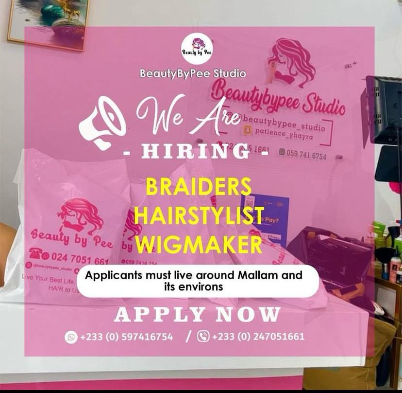 Applicants must live around Mallam and its environs APPLY NOW +233 (0) 597416754 / +233 (0) 247051661