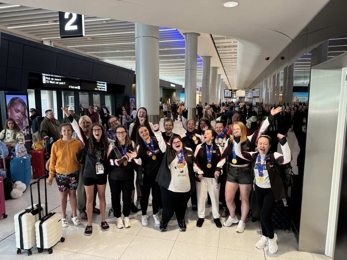 Touchdown in triumph! 🌟🏆

Congratulations to the England Special Abilities Unified Pom Team as they return home to Manchester Airport after clinching gold at the 2024 World Cheerleading Championships in Florida! 🎉🥇 
#TeamEngland @SportCheerEng