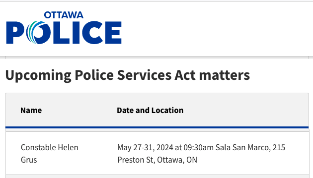 🚨BREAKING NOW🚨 Ottawa Police move Detective Helen Grus Disciplinary Hearing to larger venue in Ottawa. As a result of public interest and demand the May 27-31, 2024 Hearing will take place at the San Marco Event & Conference Centre - 215 Preston St. Ottawa. The defense will…