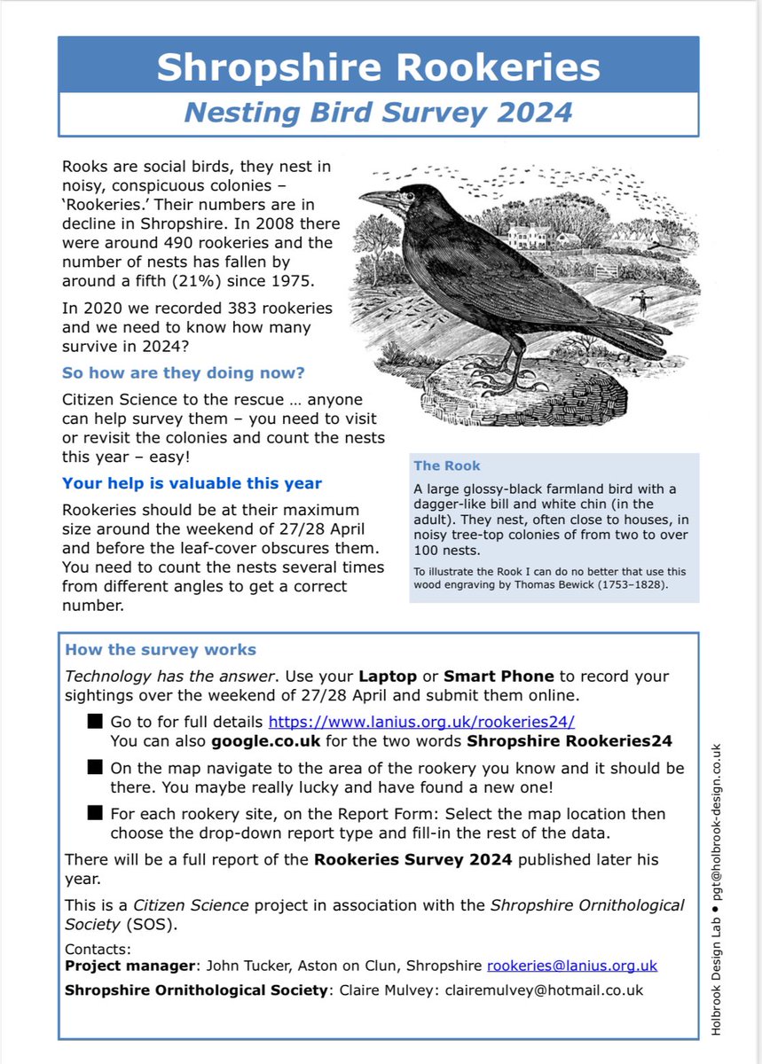 Information about the current rookeries survey. There’s still time if you’re quick and want to take part. 

lanius.org.uk/rookeries24/