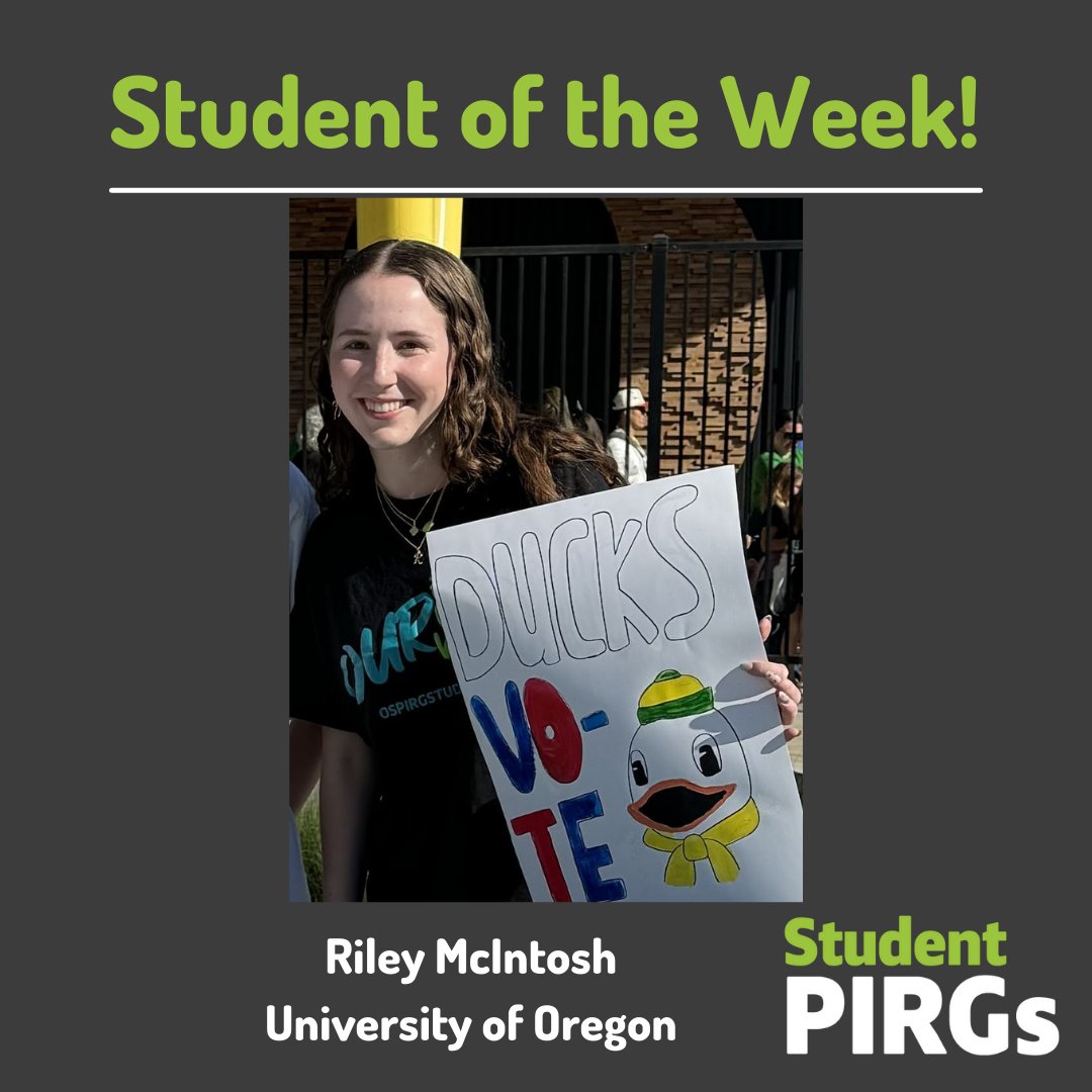 Congrats to this week's Student of the Week! Riley is the Grassroots Coordinator OSPIRG's campaign to protect Oregon's Owyhee Canyonlands. This week, Riley held 'Conservation & Coffee' on campus passing out coffee and collecting 300 signatures and 150 photo petitions! Nice Work!