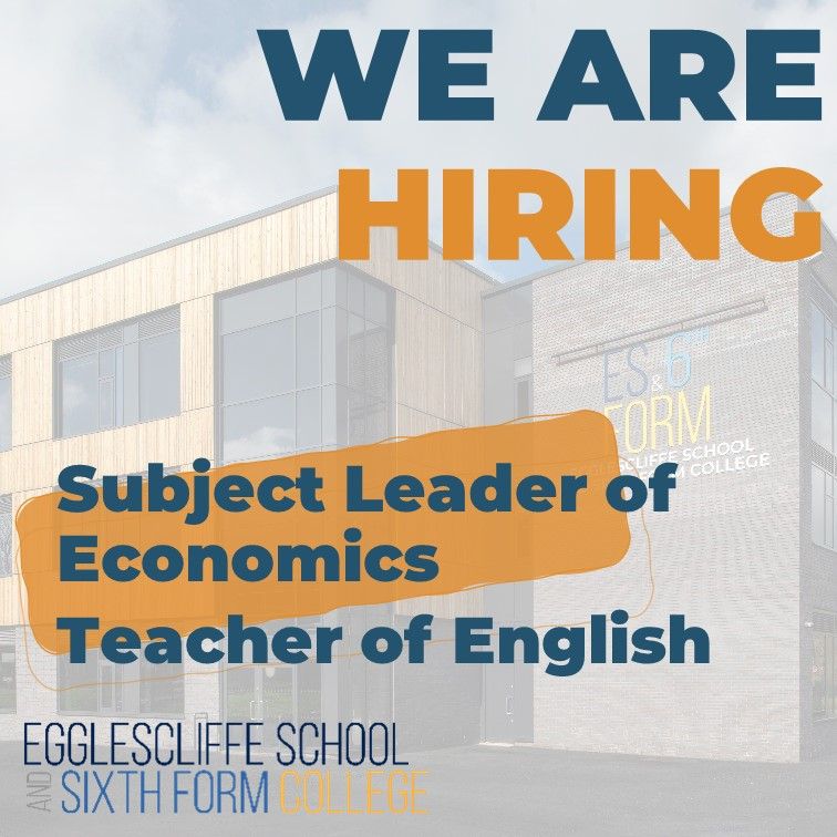 Join our Teaching Team at Egglescliffe School & Sixth Form 📌 Subject Leader of Economics 📌 Teacher of English Full information on our website: buff.ly/4biHf34 Further Trust Vacancies can be found here: buff.ly/3sn25cK
