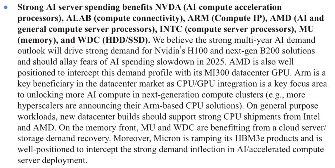 JPMorgan: $ARM is a key beneficiary in the datacenter market as CPU/GPU integration is a key focus area to unlocking more AI compute in next-generation compute clusters (e.g., more hyperscalers are announcing their Arm-based CPU solutions).