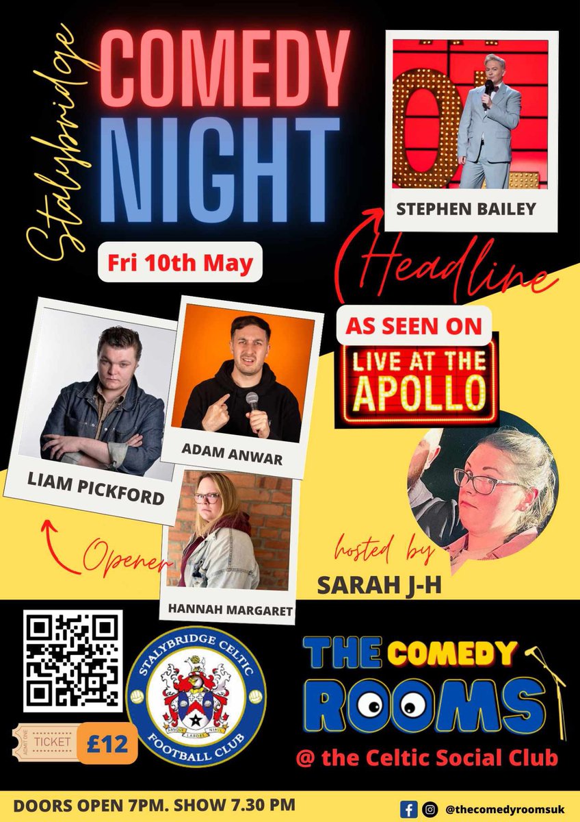 Our third Celtic Comedy Night is fast approaching on Friday 10th May with @thecomedyroomsuk featuring headline act Stephen Bailey who has appeared on the likes of Would I Lie To You? and Live At The Apollo! 🎙️ Tickets remain available: stalycelticfc.link/comedy