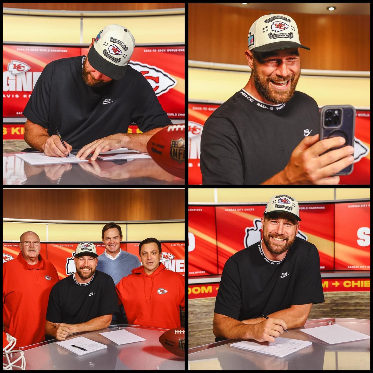 Travis Kelce is all smiles after signing his two-year contract extension with the #Chiefs. 📷 chiefs/Ig.