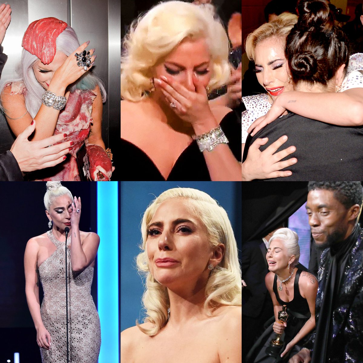 Lady Gaga crying tears of joy.