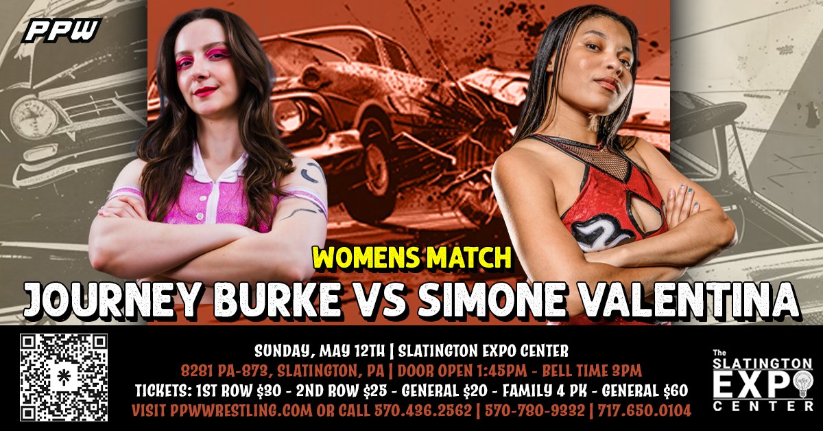 Simone Valentina picked up a big win over Nat Castle at Supershow IV! The fan favorite looks to make it two in a row when she faces a familiar foe at Thunder Road: Journey Burke! 🎟: ppwwrestling.com/shop 📍: The Slatington Expo Center 🚪: 1:45 PM 🔔: 3 PM 🎨: Lor Diaz