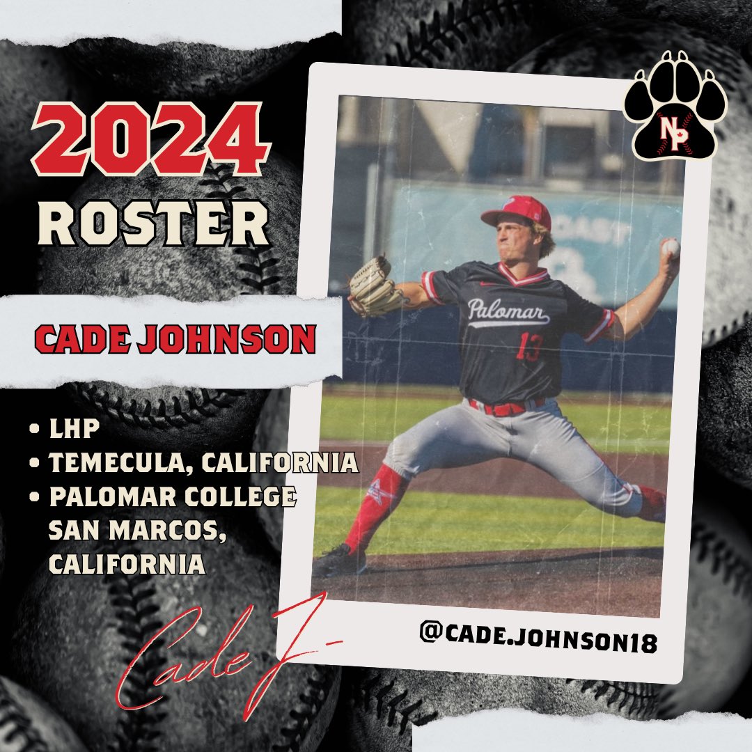 📣 2024 ROSTER ANNOUNCEMENT 📣 Introducing Cade Johnson one of the new left-handed pitching sensations for The Northpaws! Turning heads all the way from Temecula, California and representing Palmer College, we are sure to see some all-star moves on the mound from Cade!