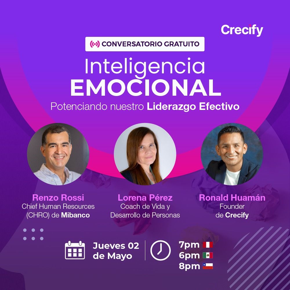 Este 2 de mayo, seré parte del conversatorio #InteligenciaEmocional: Potenciando nuestro #LiderazgoEfectivo, organizado por Crecify. Profundizaremos en cómo gestionar nuestras emociones para potenciar nuestro liderazgo. Pueden inscribirse aquí: bit.ly/3JkuUPF