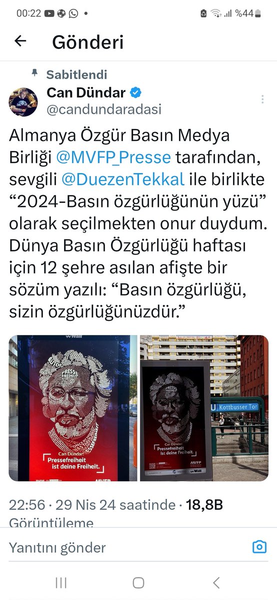 Can Dündar @candundaradasi, vicdanına karşı lütfen dürüst ol; özgür basını savunduğun için mi, yoksa bir devşirmeye dönüşüp toplumuna, kültürüne, değerlerine ihanet ettiğin için mi seni ödüllendiriyorlar? Gazze'de soykırım yaşanıyor, özgür basınınız nerede?