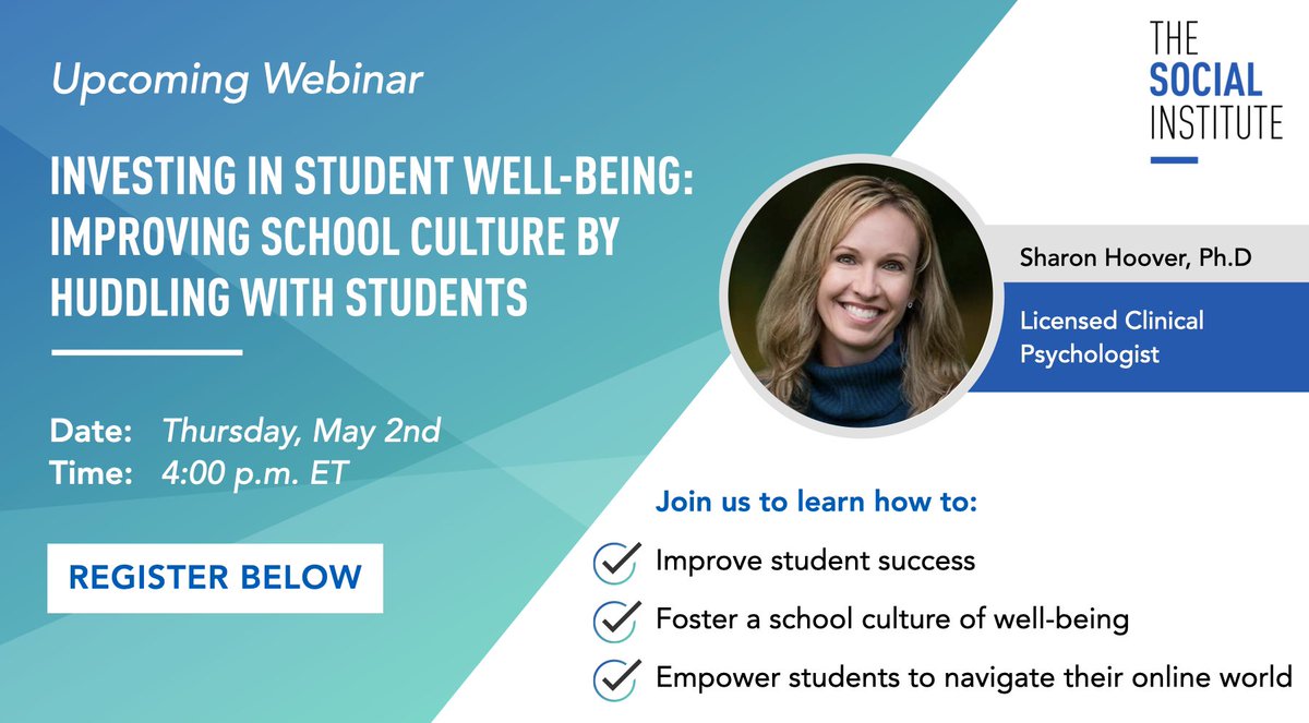 Looking to bring in practical tips to improve student success and overall school culture? 📅 Join us this week as we lock arms with @drSharonhoover, a licensed clinical psychologist and professor at @UMmedschool, to discover: 🤝 How your school can meet students where they are…