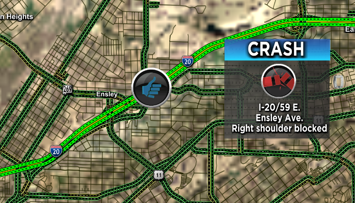 FIRST ALERT: The crash on I-20/59 E. at Ensley Ave. has cleared. @WBRCtraffic @WBRCnews #wbrctraffic