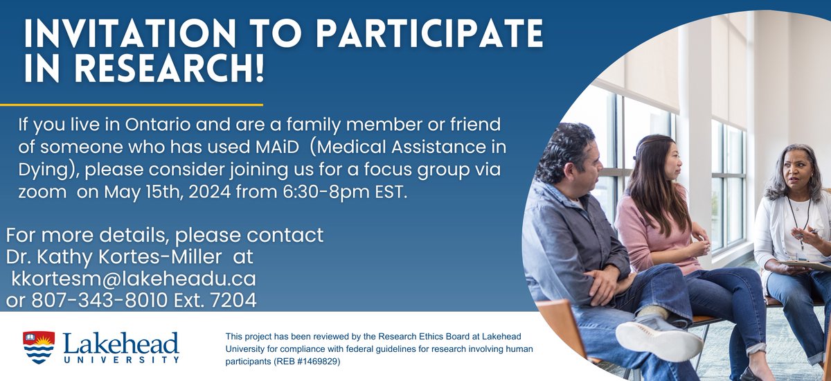 If you live in Ontario and are a family member or friend of someone who has used MAiD (Medical Assistance in Dying), please consider joining us for a focus group via zoom on May 15th, 2024 from 6:30-8pm EST.