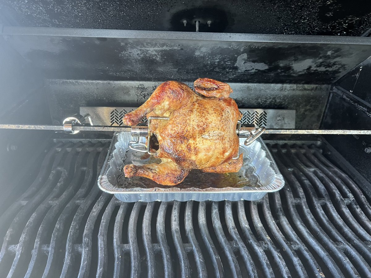 Rotisserie chicken on the grill for dinner tonight.