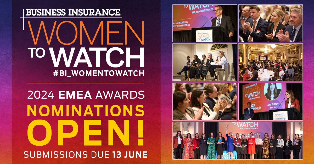 The 2024 Women to Watch EMEA Awards is a distinguished event that recognizes notable women excelling in commercial insurance, risk management, and related fields, such as consulting and law. 

Submit your nominations at bit.ly/49tV9P3 by 13 June.

#BI_WomentoWatch