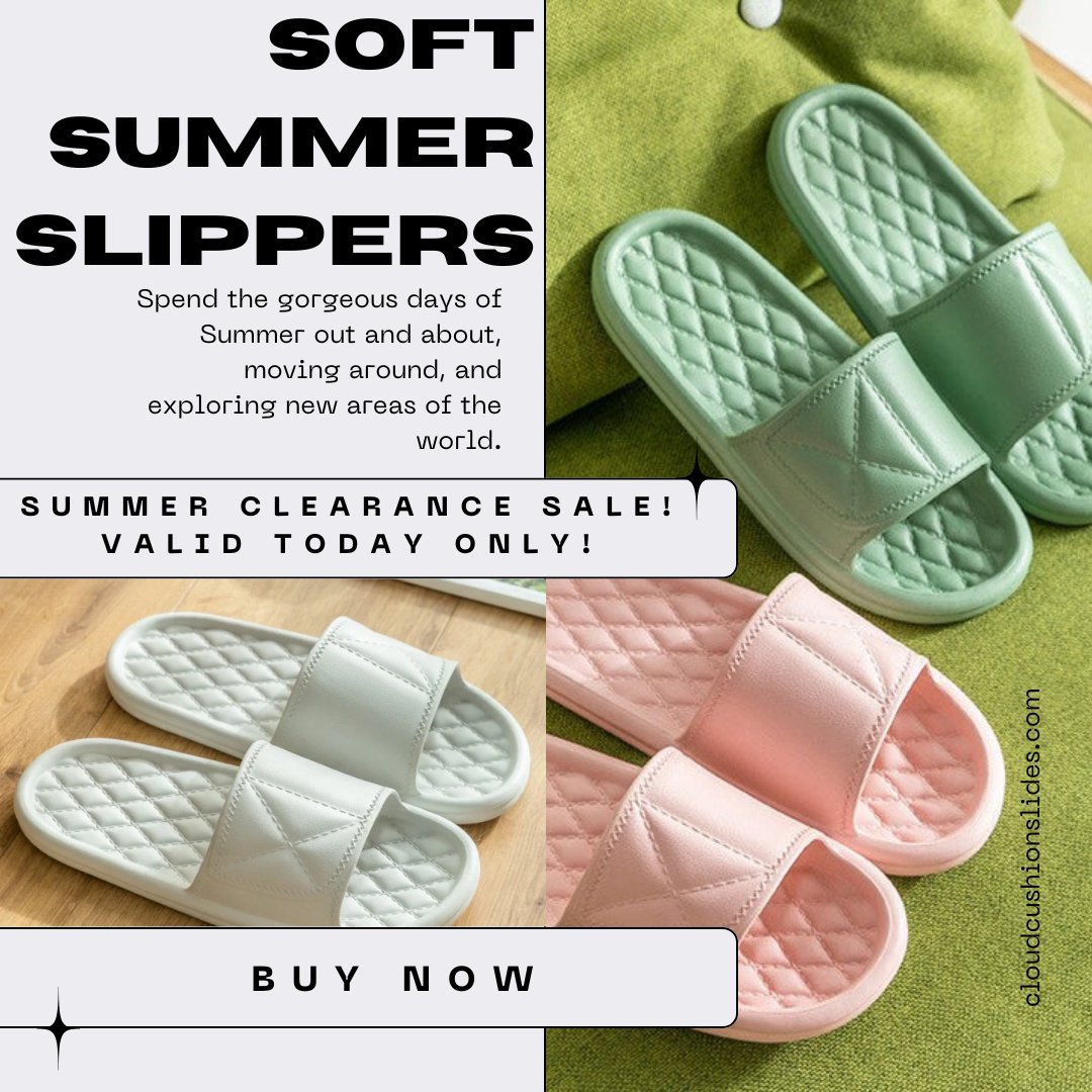Step into cloud-like comfort with our Soft Summer Slippers! ☁️🌞 Perfect for lazy mornings, relaxing evenings, or just lounging around the house, these slippers are the epitome of cozy. 
Shop Now: cloudcushionslides.com/products/soft-…
#cloudcushionslides #summerslippers #softslippers