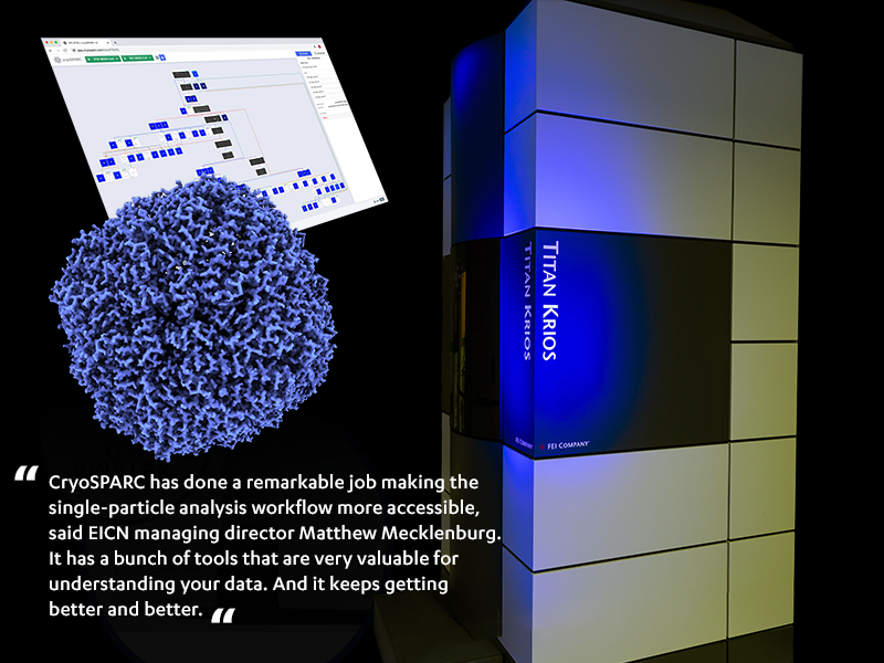 EICN at CNSI has added a significant enhancement in electron microscope usability and efficiency through new CryoSPARC software—implemented with the center's powerful FEI (@thermofisher) Titan Krios G1 transmission electron microscope. Full #announcement: cnsi.ucla.edu/blog/2024/04/1…