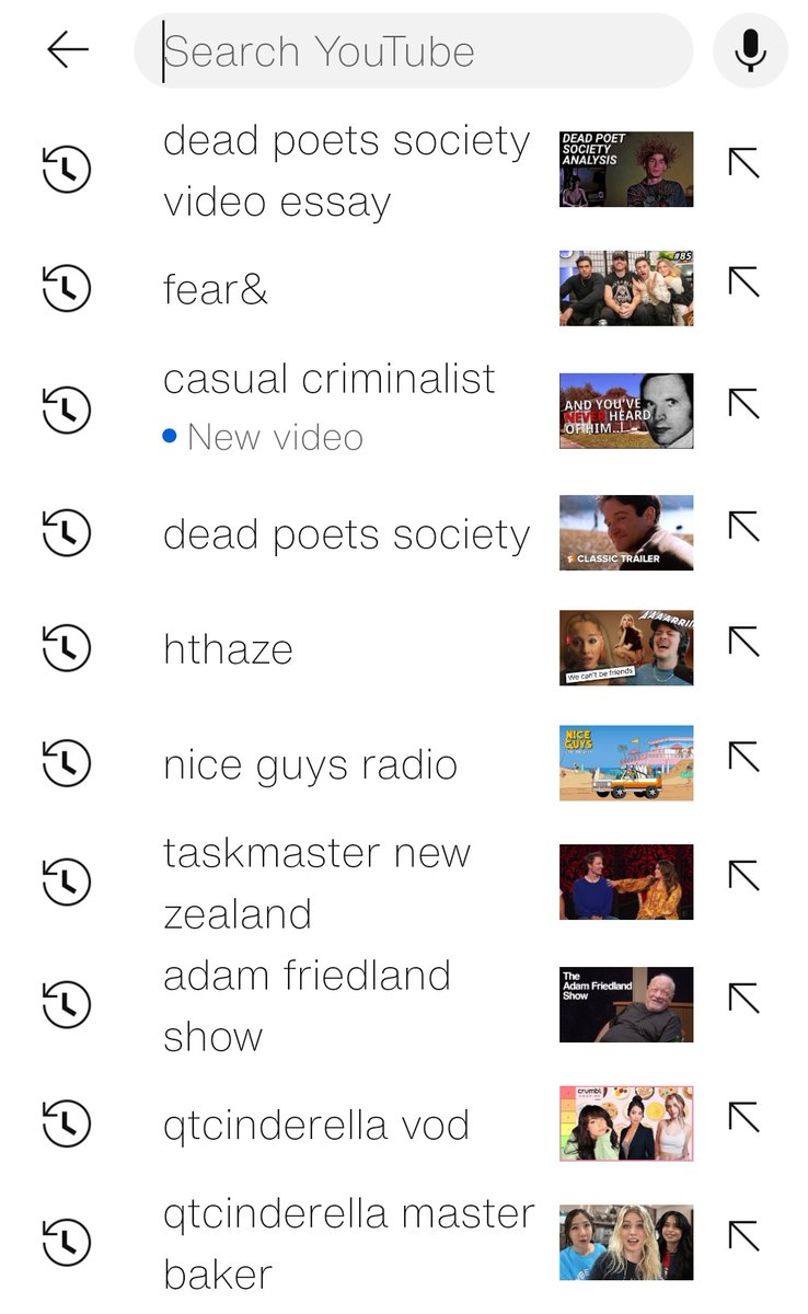I think people would be more upset by light mode than my searches..

(The dead poet society thing is because I somehow made it on swifttok, and they referenced it a bunch, and I wanted spoilers)