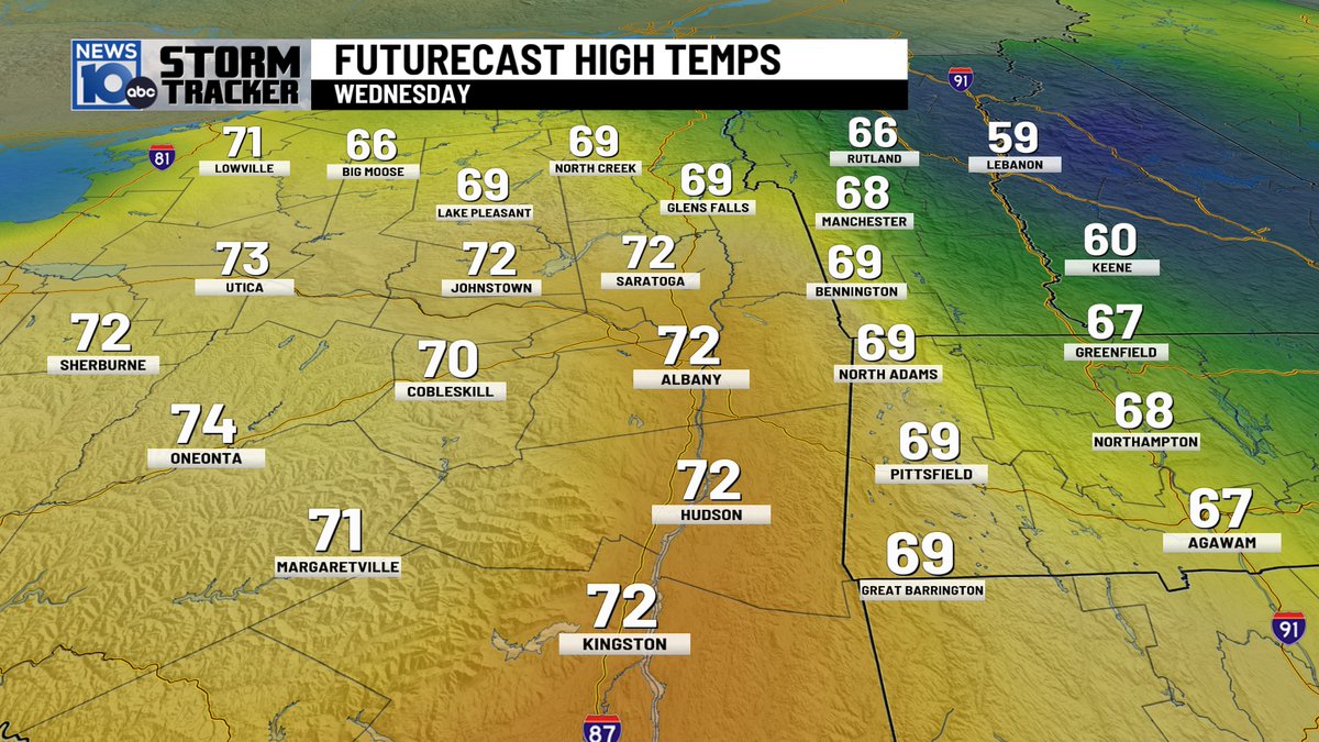 The Next 48Hours: TONIGHT: P.Cloudy-chance of a shower late TUESDAY: Clouds/Breaks of sun-few showers-chc of thunder mid to late afternoon. WEDNESDAY: Partly Sunny/Mild