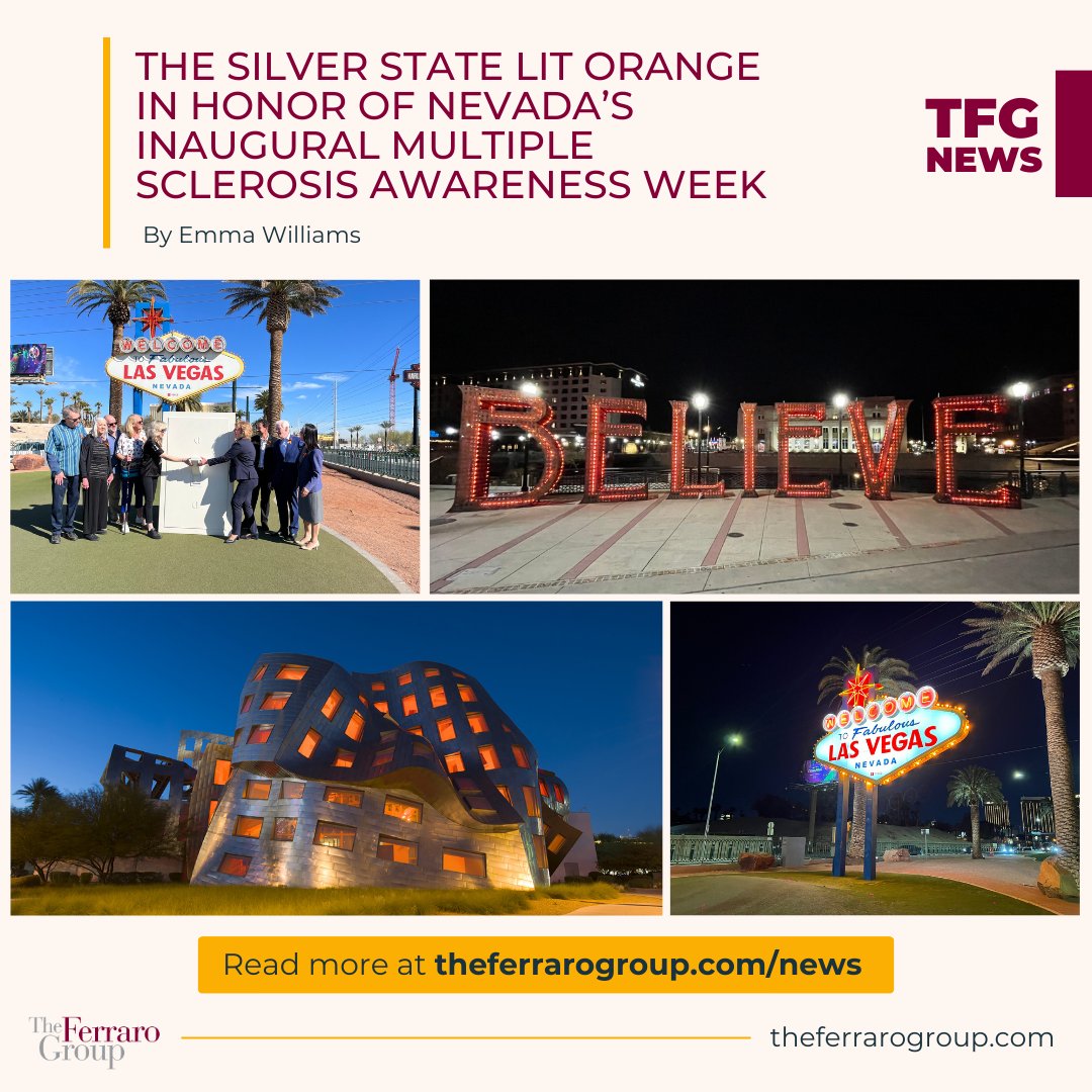 TheFerraroGroup's tweet image. Nevada's first statewide Inaugural Multiple Sclerosis (MS) Awareness Week was a success thanks to landmarks lighting up orange in honor of  the incredible work of the Lou Ruvo Center for Brain Health.

Read the full story &amp;amp; learn more about MS resources in Nevada on our website.