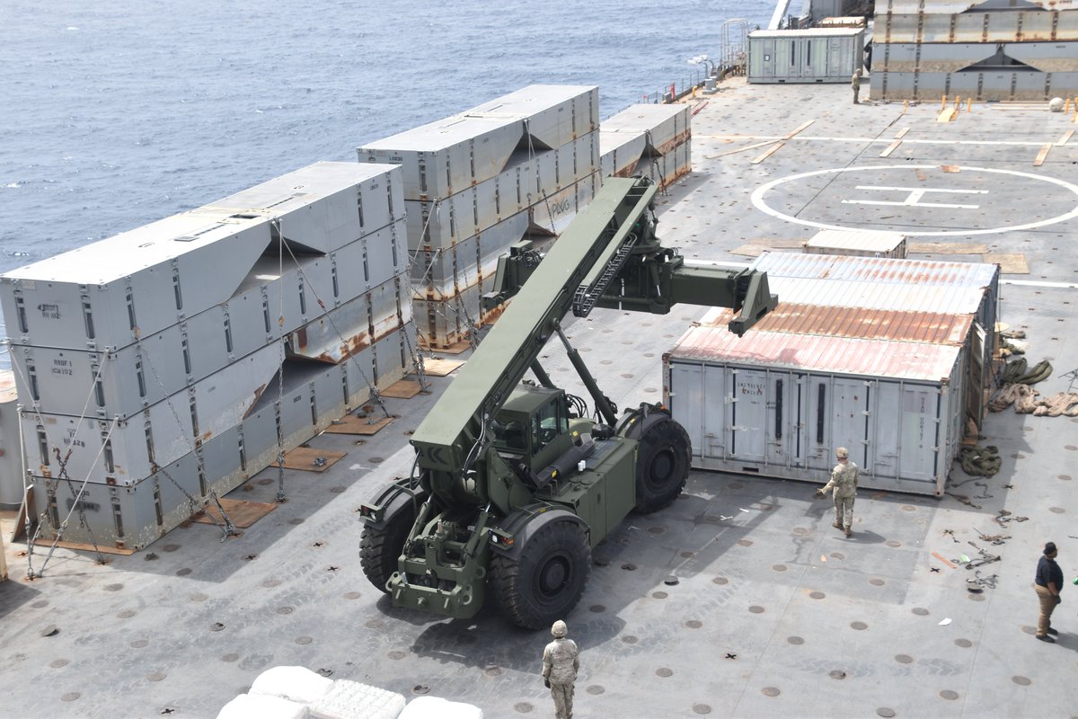 Pier-building begins Construction of the floating JLOTS pier in the Mediterranean is underway. The pier will support @USAID and humanitarian partners to receive and deliver humanitarian aid to the people of Gaza. @USTRANSCOM and @USEUCOM support the movement of