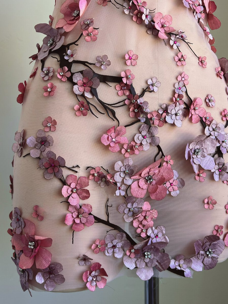 How I made the cherry blossom dress, made from hundreds of tiny laser cut silk flowers and branches