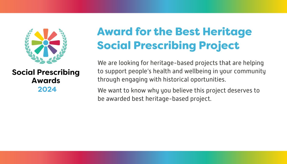 There's still time to enter the Award for Best Heritage #SocialPrescribing Project - looking for projects supporting health & wellbeing in your community - Entries close 10 May. Find out more & enter here: ow.ly/O6fC50RcUik @NASPTweets @CollegeofMed @SocialPrescrib2