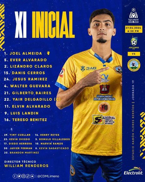 Alineaciones de #Jocoro y #MLimeño 

Señal #YSKL #1041FM #unicaesradio