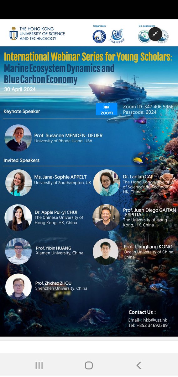 Better late then never! Calling all young scientists & #ECR in #marinescience ! If you're interested in meeting international fellow researcher come join our (free) online webinar tomorrow 30th April 9am -6pm (GMT+8!)
Register below:
ust.az1.qualtrics.com/jfe/form/SV_0d…
#bluecarbon #webinar