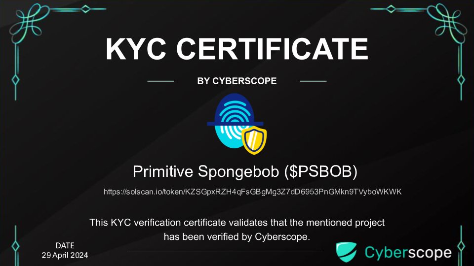We just finished the KYC for @PSBOB_Solana Check the certification. coinscope.co/coin/psbob/kyc Want to get KYC for your project? cyberscope.io #Crypto #Blockchain #Kyc